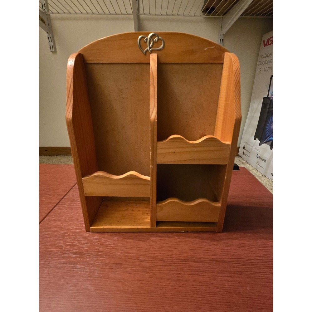 Vintage Wooden Desk Organizer Letter Holder Rustic Heart Accent Office Storage